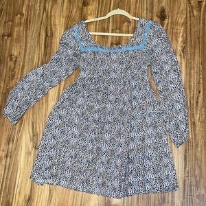 Jessica Simpson women’s dress medium dot long sleeve cut out smock mini blue